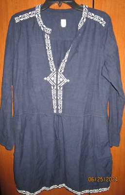 Gap Navy Tunic Dress Sz Medium LS  Rayon Viscose Cotton Poly Bust 43 Length 33