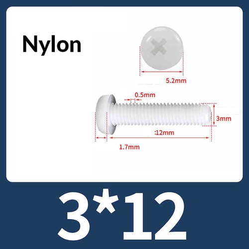 Nylon Kunststoffschrauben Linsenkopfschrauben Weiß mit Kreuzschlitz M2 M3 M4 ~M8 - Bild 24 von 70