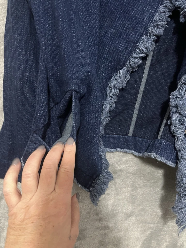 Blazer Chaqueta AG Adriano Goldschmied Azul Lavado Oscuro XS Dobladillo Crudo Cremallera Frontal Foto 4 de 4