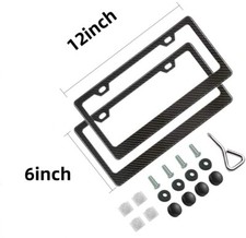 2x Thick Carbon Fiber Stainless Steel License Plate Wide Frame Covers 2 Holes