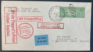 1930 USA Catapult Flight Airmail Cover SS Bremen to Konstanz Germany