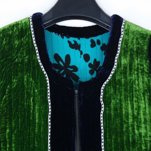 Womens Velvet Waistcoat Large Size UK 14 EU 40 Shiny Green Padded Vintage Vest - Picture 9 of 14