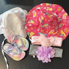 Toddler Girl Beach Bundle. Sandals 4/5. 2 Play beach hats. 2 headbands.