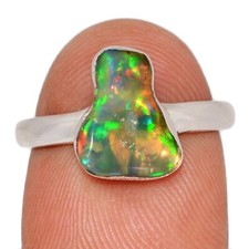Natural Ethiopian Opal Polish Rough 925 Sterling Silver Ring Jewelry s.7 CR73977