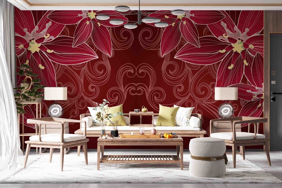 3D Flower Leaves Red Wallpaper Wall Murals Removable Wallpaper eBay