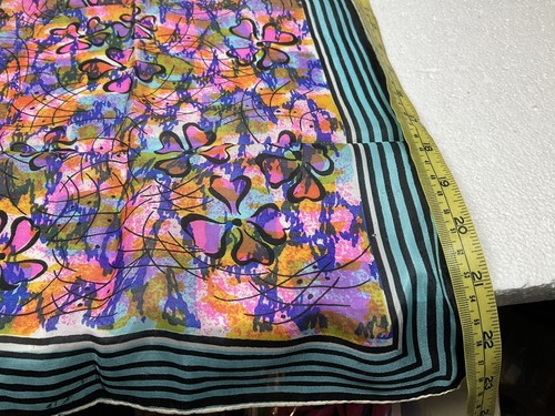 Vtg Kimball Scarf 100% Chinon Silk Hand Rolled Abstract Turquoise 23in x 23in - Picture 8 of 9