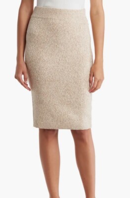 Donna Karan NY Camel/Ivory Mosaic Knit Sweater+Pencil Skirt Set Of