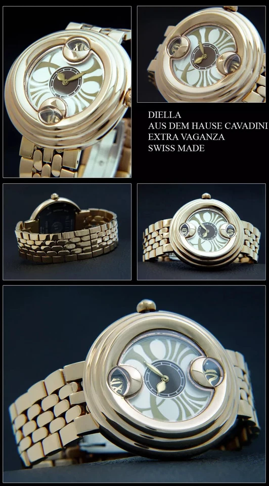 Designer CAVADINI Damenuhr Diella Extra Vaganza Swiss made 45mm Edelstahl rotgol - Bild 1 von 1