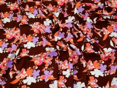 Minerva Viscose Challis Fabric Brown Multi - per metre