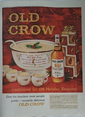 Old Crow Bourbon Whiskey, Vintage Magazine Ad, 1964,  Christmas, Alcohol, Eggnog