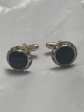 Men, Gold Tone Cufflink with Onyx  White Rhinestones