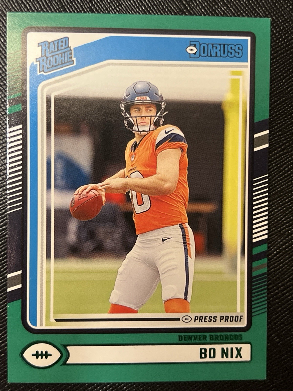 2024 Panini Donruss - Rated Rookie Bo Nix #369 Press Proof Green (RC)