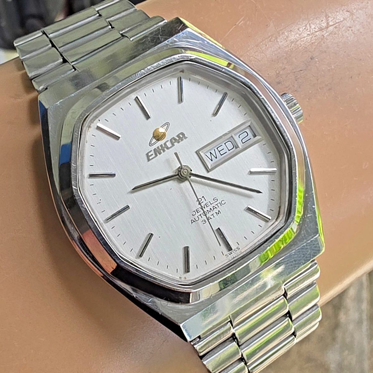Vintage ENICAR Ocean Pearl men's automatic watch day/date octagon