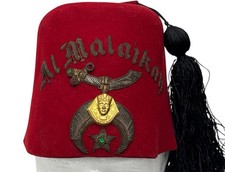 Vintage AL Malaikah MASONIC Shriner Wool Fez Hat Burgundy Jeweled by H H