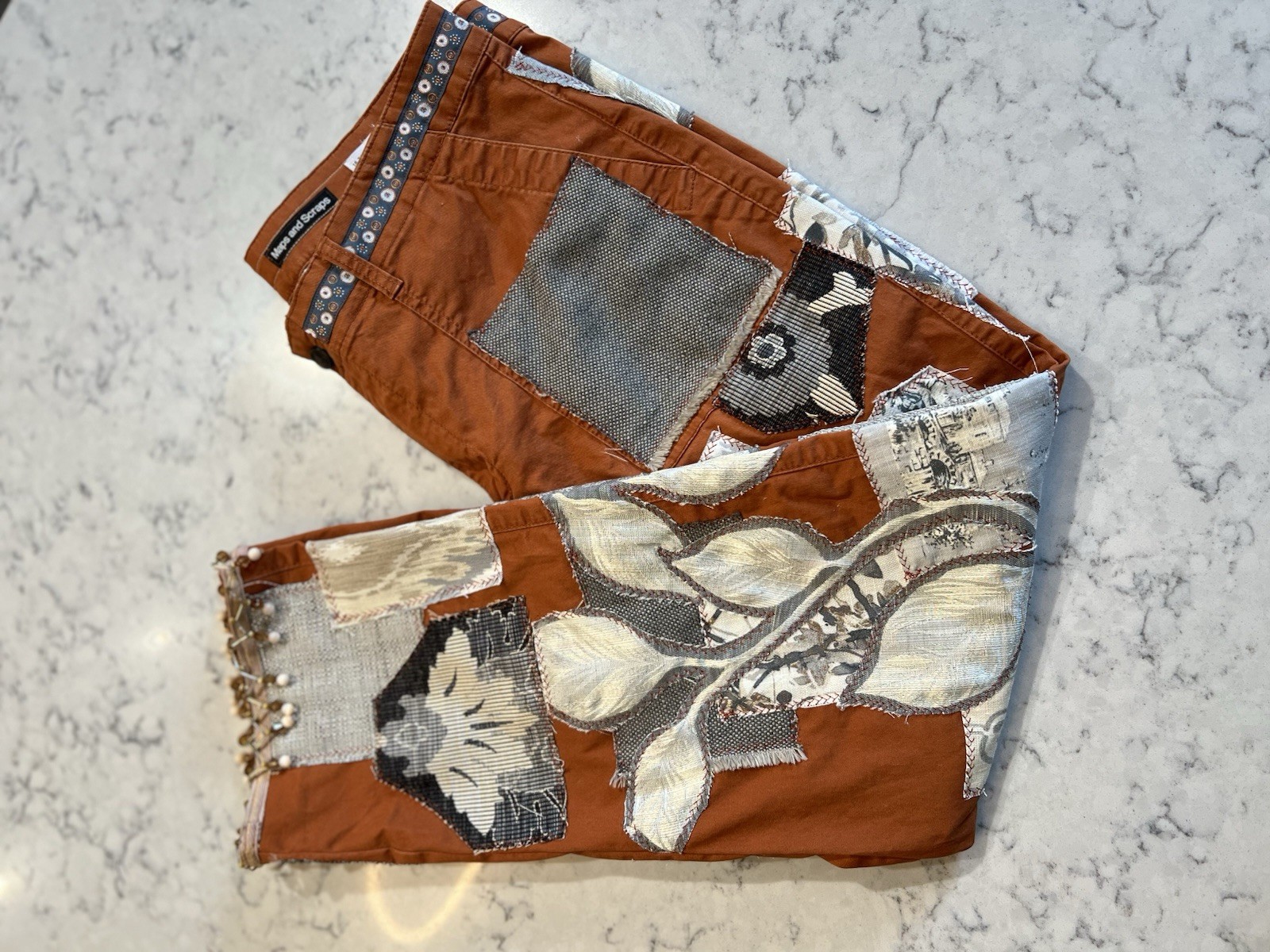 Patchwork Upcycled Pants Gray And Rust Boho - image 14