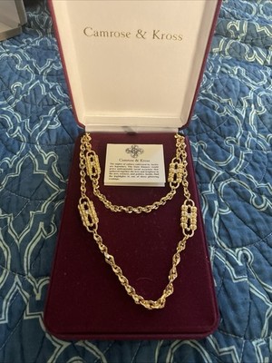 Camrose & Kross Jacqueline Kennedy Gold Plated Crystal Paperclip  Necklace NICE!