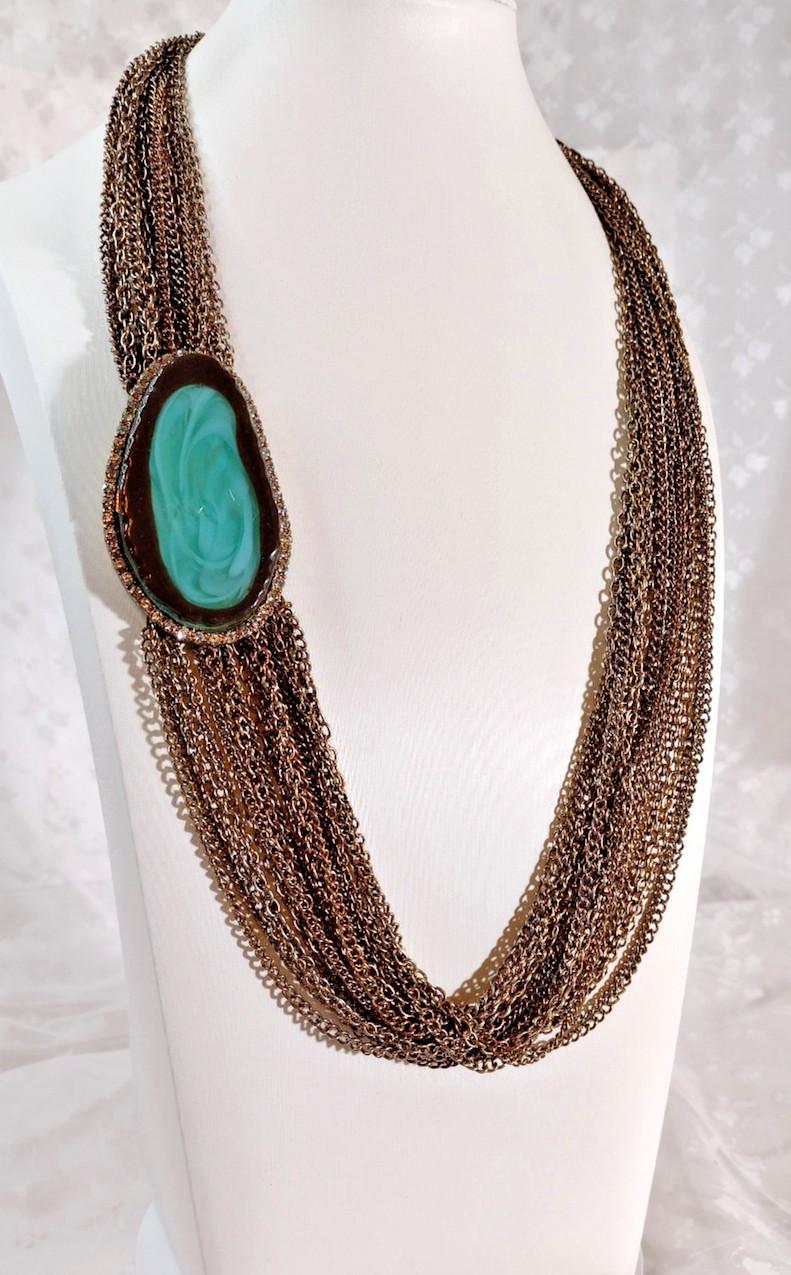 Statement Necklace - Multi-Chain with Large Faux … - image 1