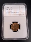 1937-S  1C LINCOLN WHEAT CENT "SAN FRANCISCO MINT" NGC MS66 RD