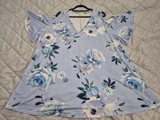 **~Plus Size Beautiful Light Blue Large Flower Detail Cold Shoulder Top~**
