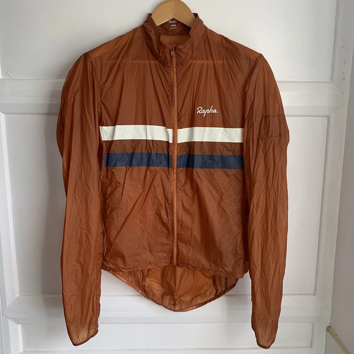 Rapha Brevet Flyweight Wind Jacket Mens Large Burnt Orange Reflective Windproof 