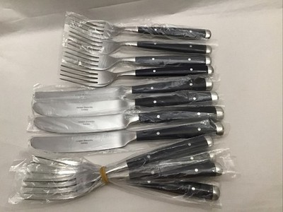 Hampton Silversmiths Cafe Blue Stainless Dinner Knife Fork Salad Fork Set 12 New