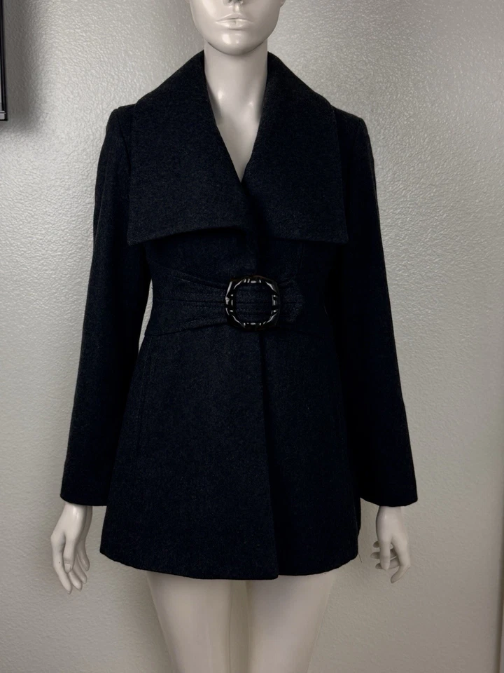 Abrigo Jessica Simpson Mujer Gris Medio Mezcla de Lana Cinturón Botón Chaquetón Abrigo Foto 3 de 4