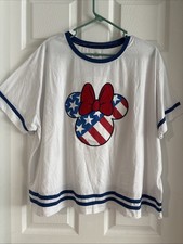 Disney Minnie Mouse Blanco Azul Borde Camisa Bandera Americana 4 de Julio, 2x XL