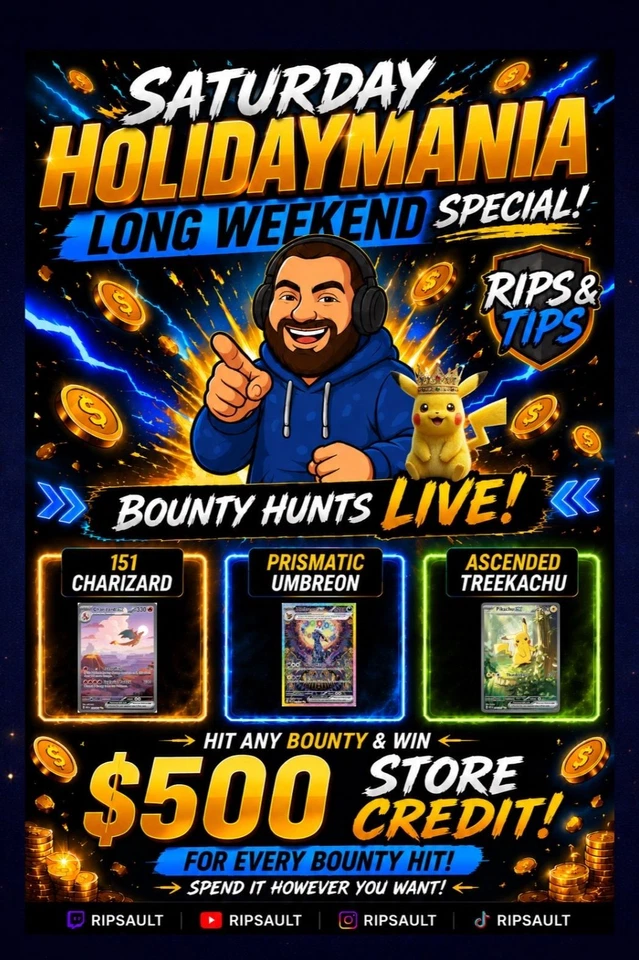 Ripsvault $1 Starts for Singles & Sealed Pokemon - Holiday Set Chase