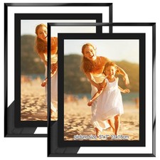 5x7 Picture Frames Black - Set of 2, HD Real Glass 5 by 7 Photo Frame for Tab...
