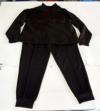 Women's Black 2-Piece Sweatsuit Set 1/4 Zip Mock Neck Sweatshirt  Joggers med