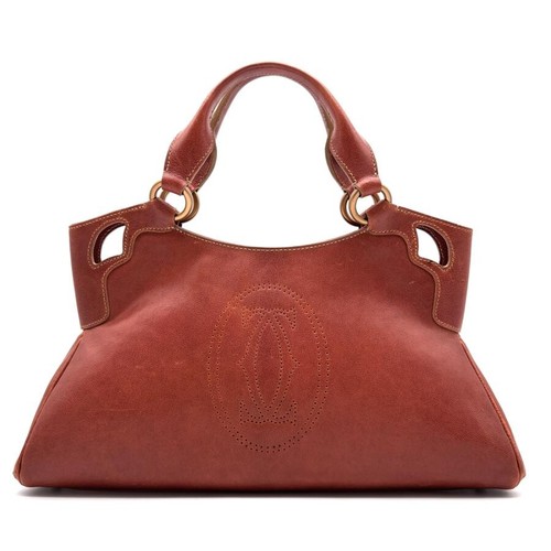 Cartier Marcello Brown Leather Punching Logo Tote Bag Women A4 Vintage 35cm
