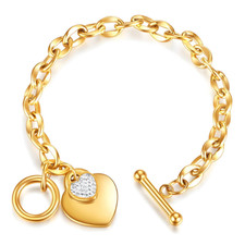 BRACCIALE CUORE PLACCATA ORO 18K CON ZIRCONI – WATERPROOF IN ACCIAIO INOX