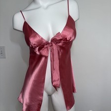 Vintage Y2K Victoria s Secret Silk Tie Front Babydoll Panty Thong Set Pink NEW