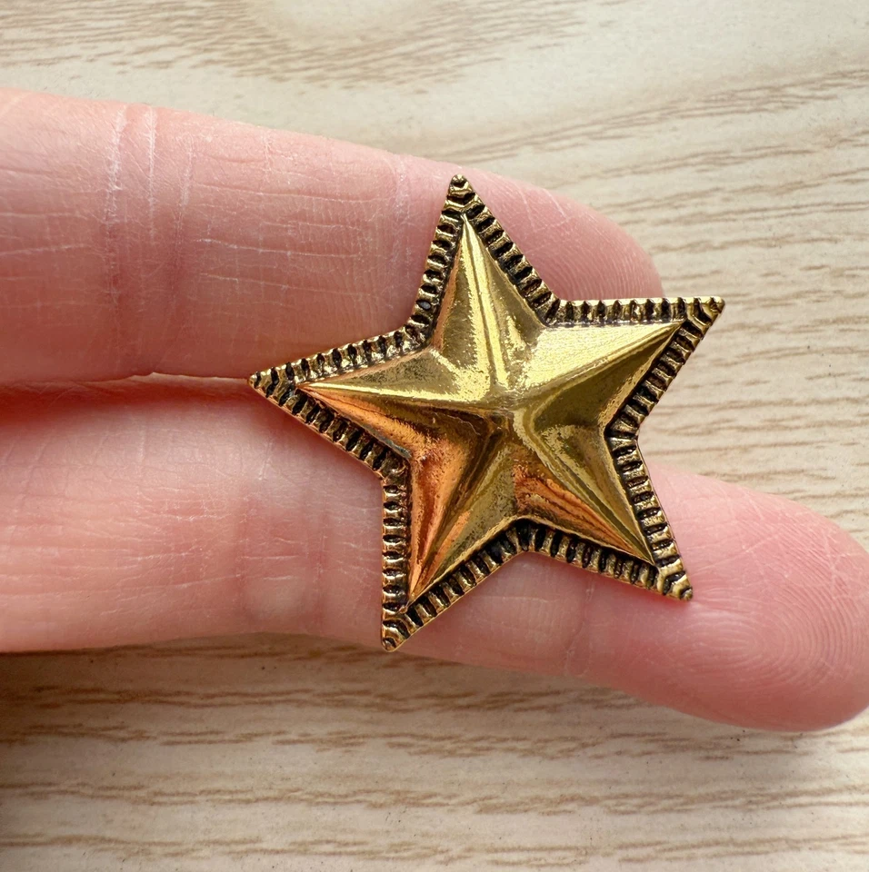 3PC Antiqued Gold Star Shank Metal Button Native American Concho Belt Bag Button - Image 2 of 4