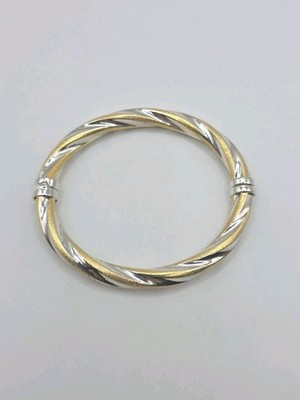 Italien Sterlingsilber 925 goldfarben gedreht Scharnier Armreif Armband 7,5'' 23,3 g