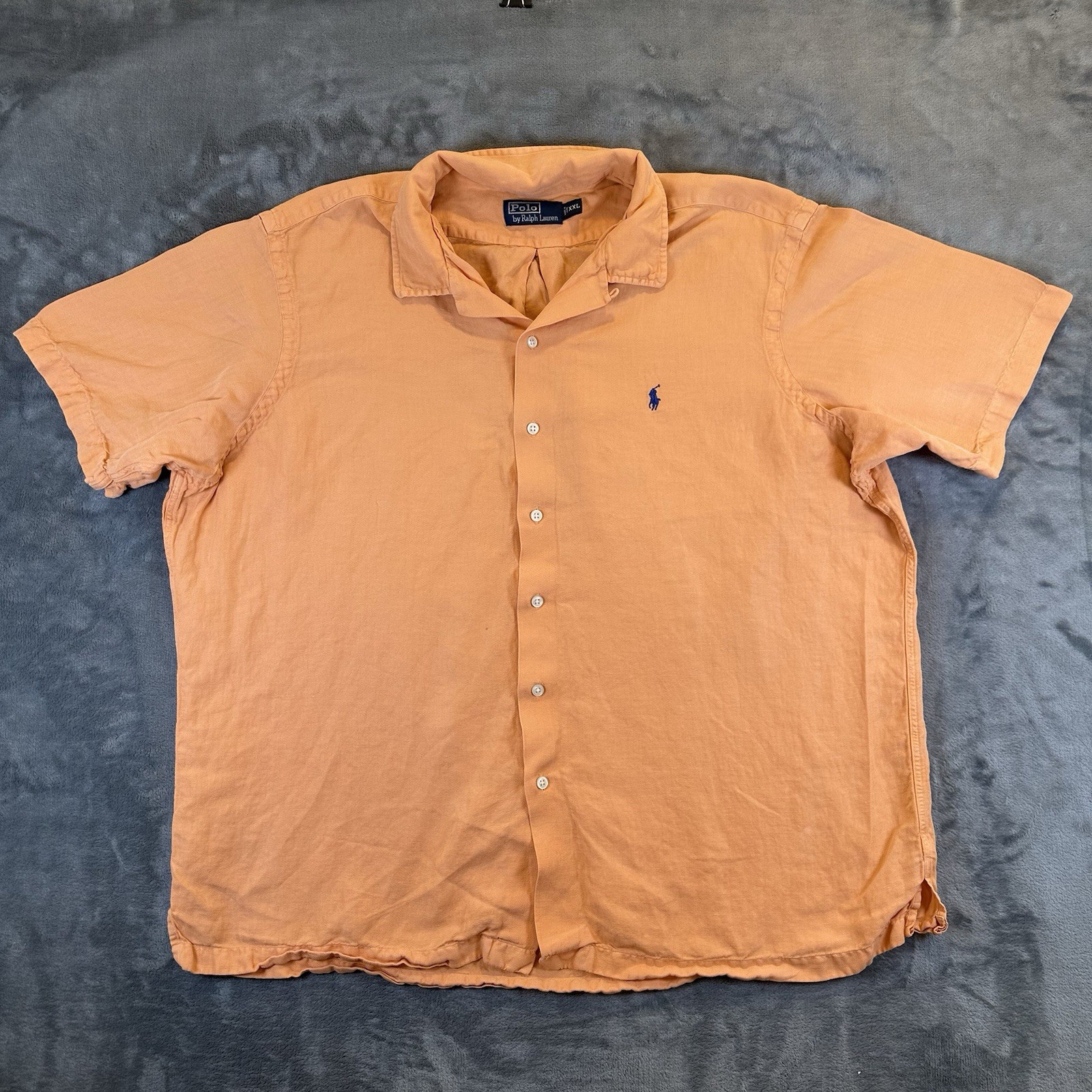 VTG Polo Ralph Lauren Shirt Mens 2XL Orange Short Sleeve Linen Slik Loop Collar