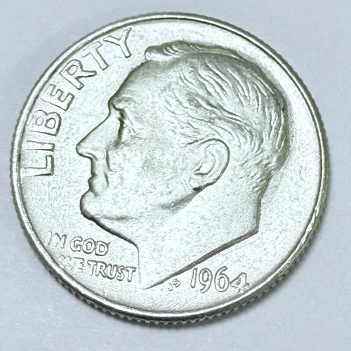 1964 Roosevelt Silver Dime 90% Silver 10c AU About Uncirculated Details #4389