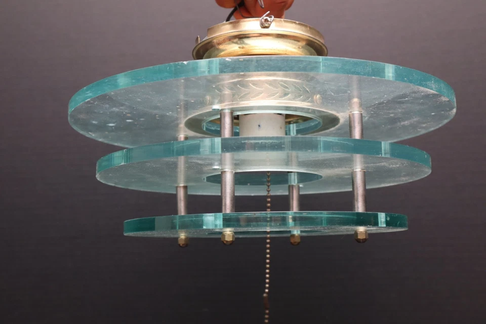 VTG Lucite Streamline Art Deco Style Flush Ceiling Fixture Pendant Chandelier - Image 2 of 4