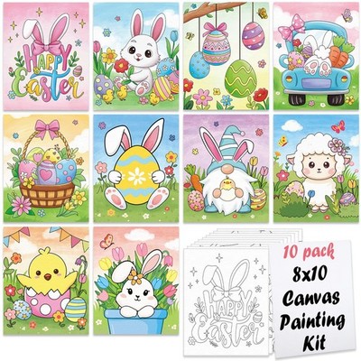 10Pcs Easter Pre Drawn Canvas to Paint for Kids Girls Boys Painter Teen Adult...