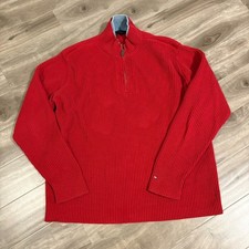 Tommy Hilfiger Men Quarter 1/4 Zip Pullover Size XXL 2XL Red Cotton Sweater LS