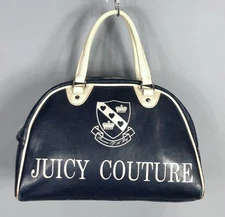 VTG Y2K Juicy Couture Love P&G Faux Leather Bowler Bag Navy Cream Zip Closure