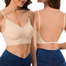 Low Back Bra Wireless Padded Bralette Comfort Halter Backless Cross Multiway US