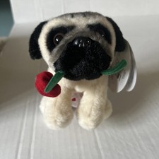 GUND Doug the Pug Holding Rose Wearing Heart Shorts 5  Plush Stuffed Animal