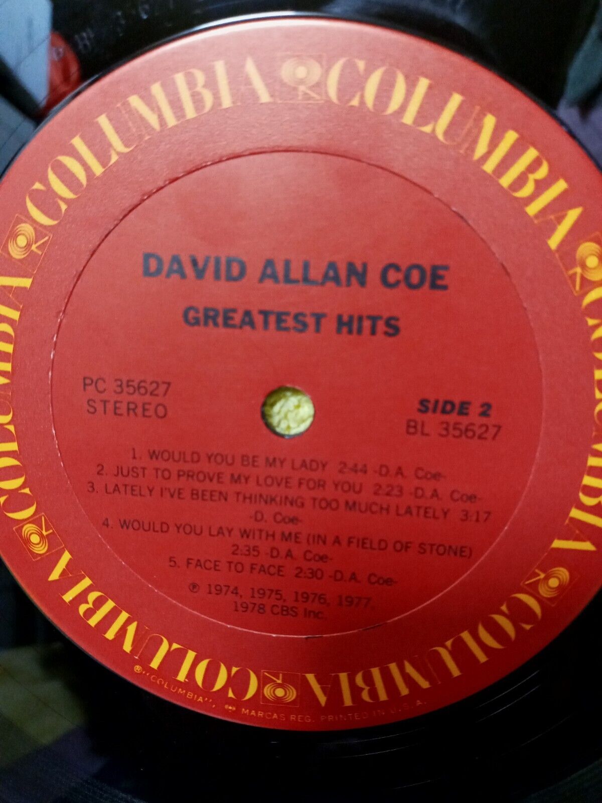 DAVID ALLAN COE Greatest Hits Columbia 35627  Excellent Condition