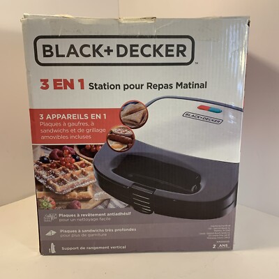 BLACK+DECKER 3-in-1 Morning Meal Station Waffle Maker Grill or Sandwich Maker