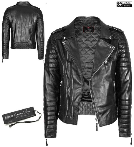 Lederjacke Herren und Damen Unisex schwarz Cafe Racer Biker Echtleder - Bild 1 von 11