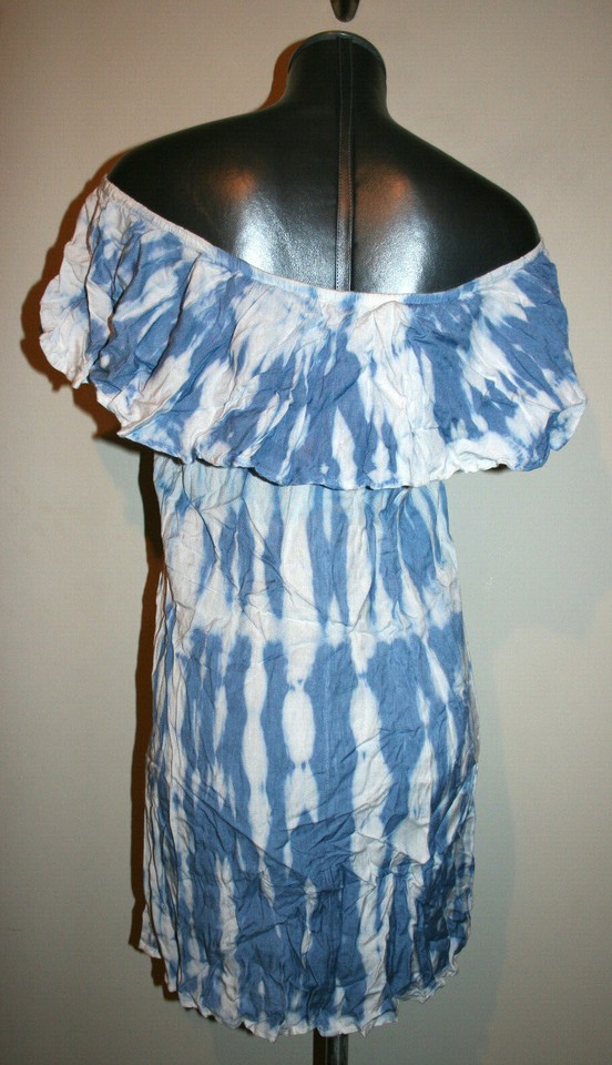 NEW Womens STYLE ENVY Blue Tie Dye Off Shoulder Boho Hippie Dress Small