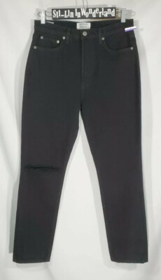 New Reformation Julia High Rise Cigarette Black Destroy Wash