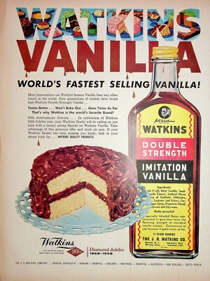 Original 1958 Vintage Watkins Ad: Watkins Vanilia world fastest selling Vanilla!