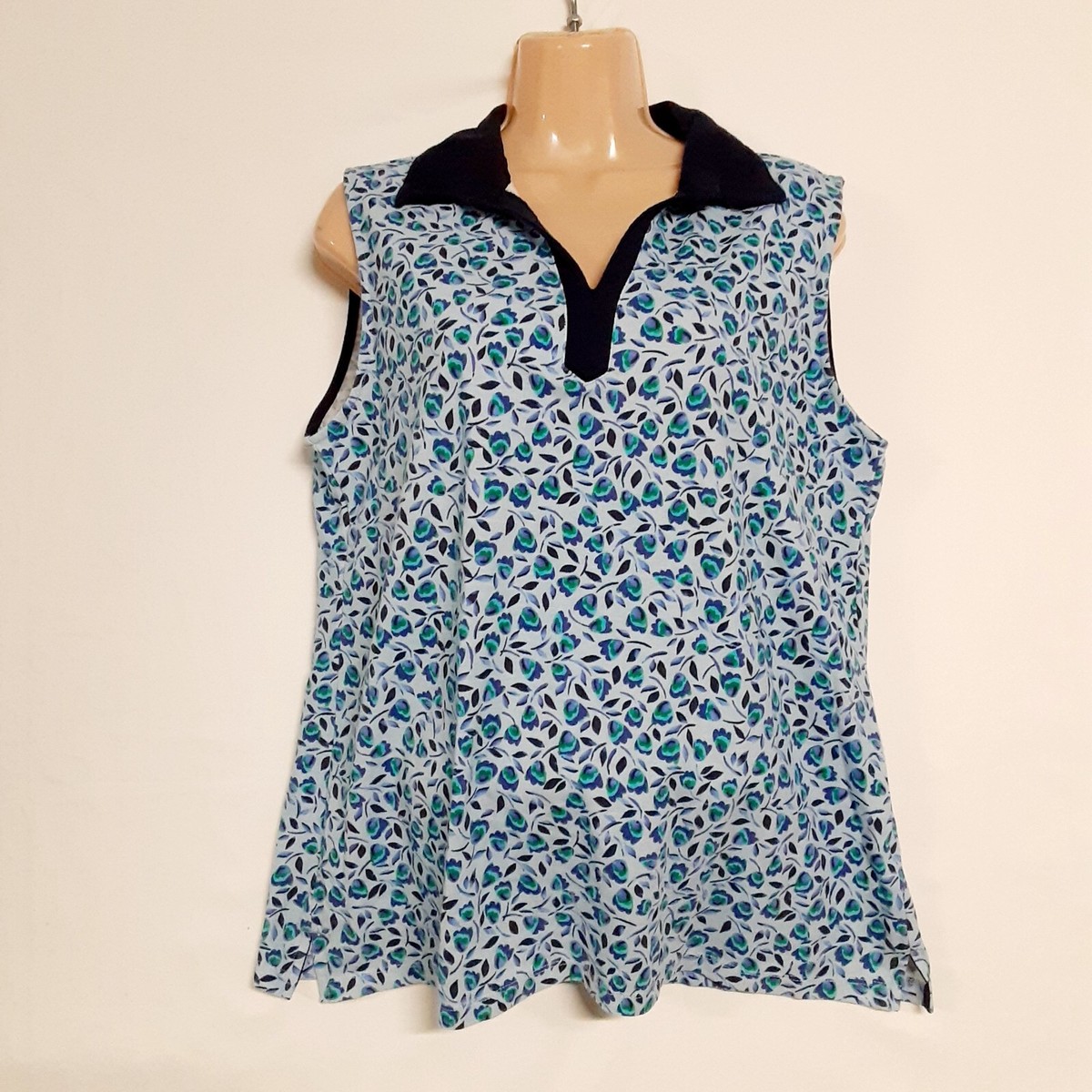 Basic Editions Women Sleeveless Top Blouse Shirt Size L Blue